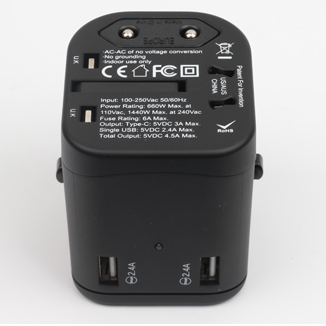 13685C Universal Travel Adapter Socket Plugs Multi Plug Outlet 4500mA Worldwide Wall USB Charger